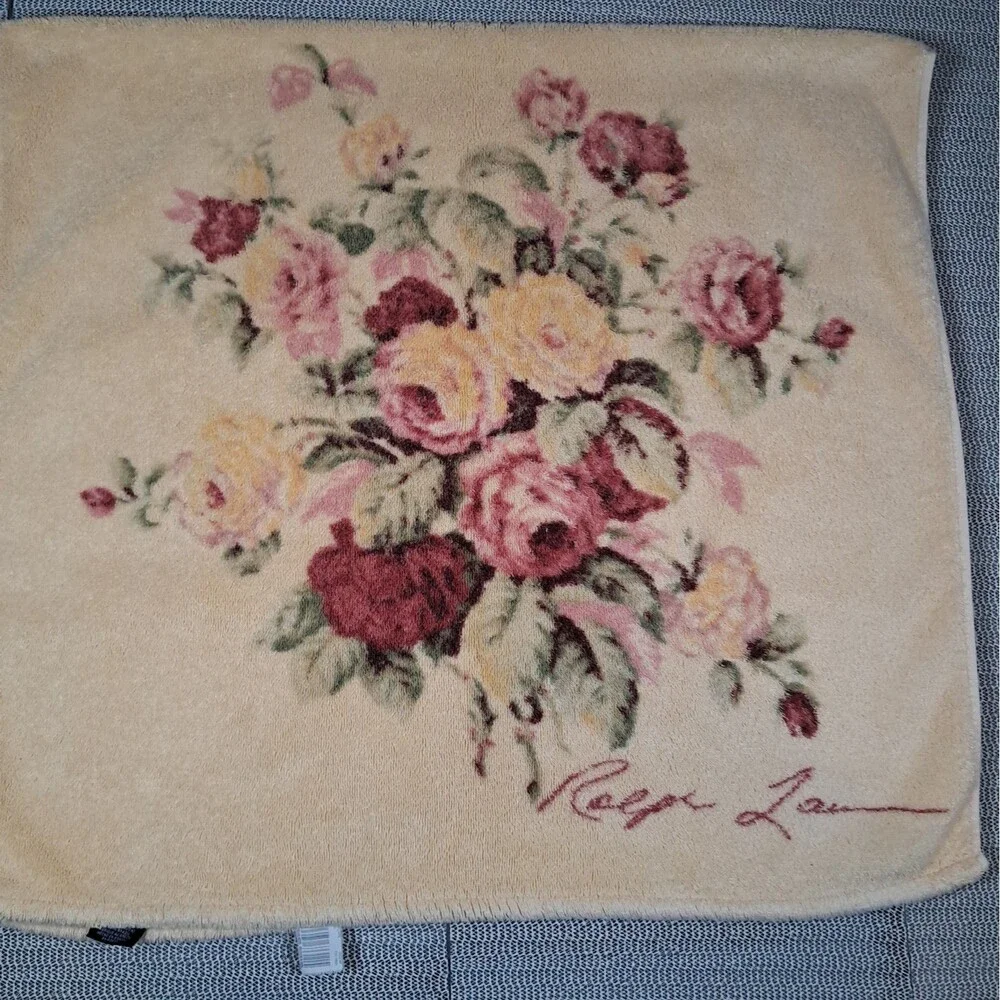 RALPH LAUREN KATHLEEN Yellow FLORAL Shabby ROSES Flowers 1 BATH TOWEL 26x46in